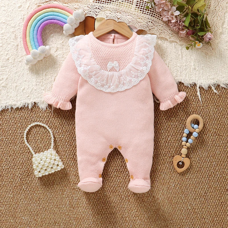 Pink Baby Rompers for Newborn Girls 0-18m Casual Outwear Infant Babies Long Sleeve Jumpsuits Overalls One Piece Toddler Playsuit